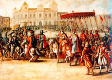 Karl V Kaiserkrönung in Bologna. Gemälde von Juan de la Corte, 1