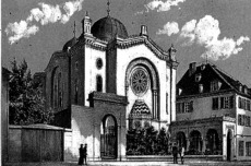 Künstler: Robert Geissler (1819-1893) Die alte Synagoge in Stuttgart, die am 9. November 1938 in Brand