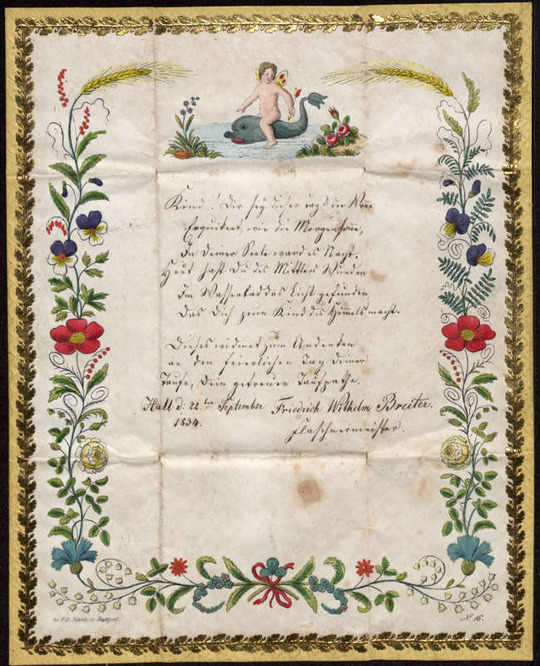 Landeskirchliches Archiv Stuttgart, Museale Sammlung, Nr. 91.103-04 Taufbrief von Taufpate Friedrich Wilhelm Breiter, Flaschnermeist