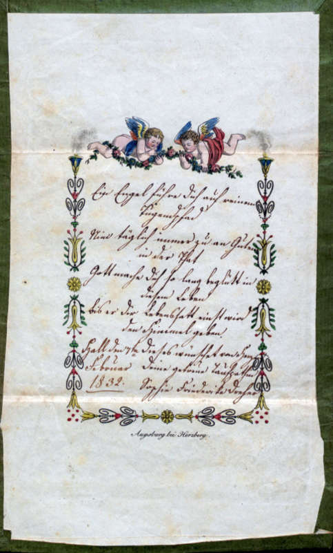 Landeskirchliches Archiv, Museale Sammlung, Nr. 91.103-06 Taufbrief von Taufpatin Sophie Friederike Dreher, Hall, 1832, ha