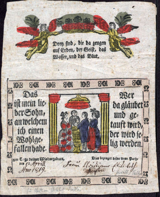 Taufbrief von Taufpatin Christiane Elisabeth XX, 1919, koloriert